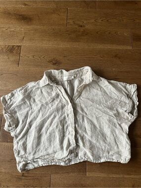 Touché 100% Linen Button Down Short Sleeve Top Small